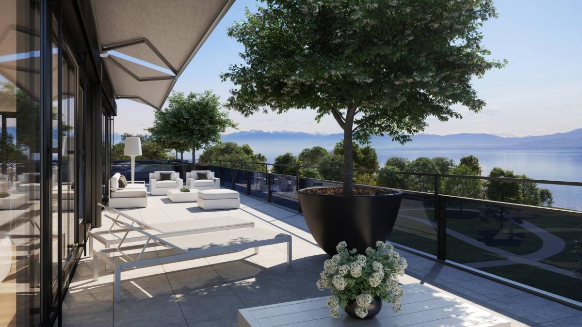UNIQUE! Attique de 5.5 pièces de 180m2 bénéficiant d'un rooftop terrasse de 168m2 avec vue panoramique sur le lac et les Alpes