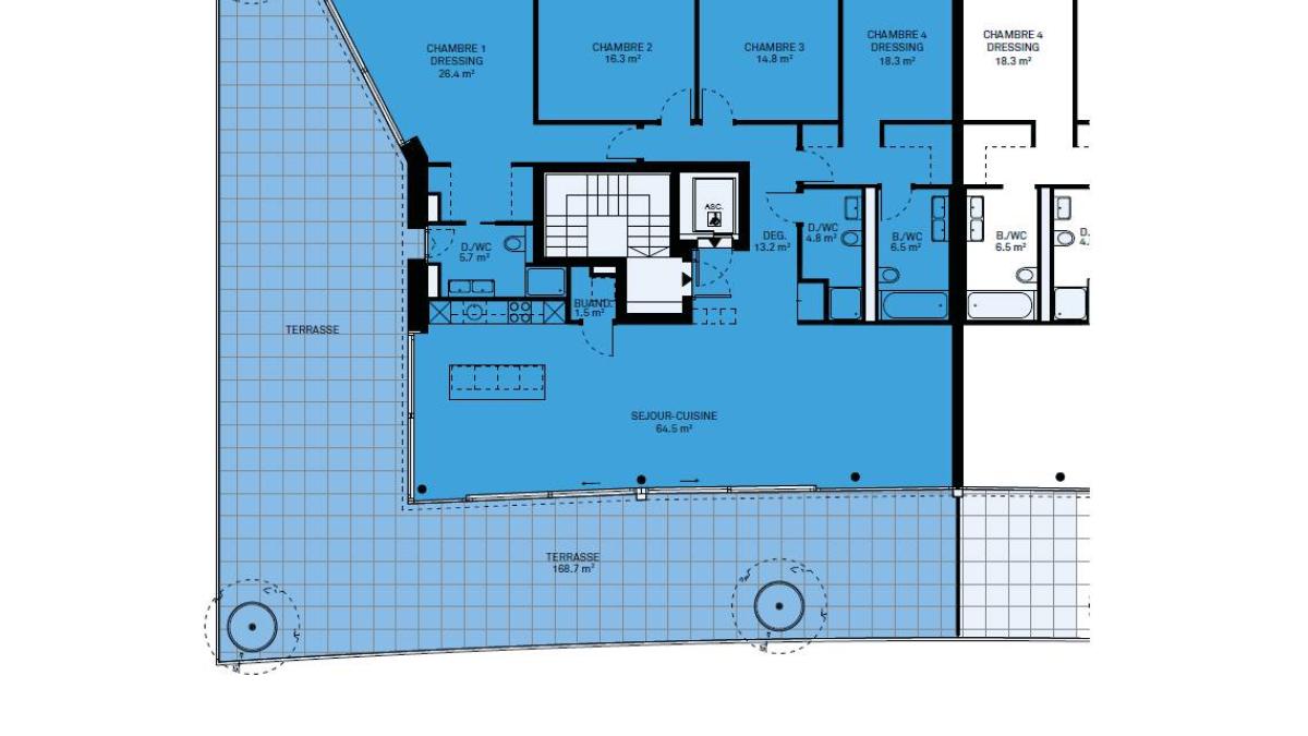 UNIQUE! Attique de 5.5 pièces de 180m2 bénéficiant d'un rooftop terrasse de 168m2 avec vue panoramique sur le lac et les Alpes