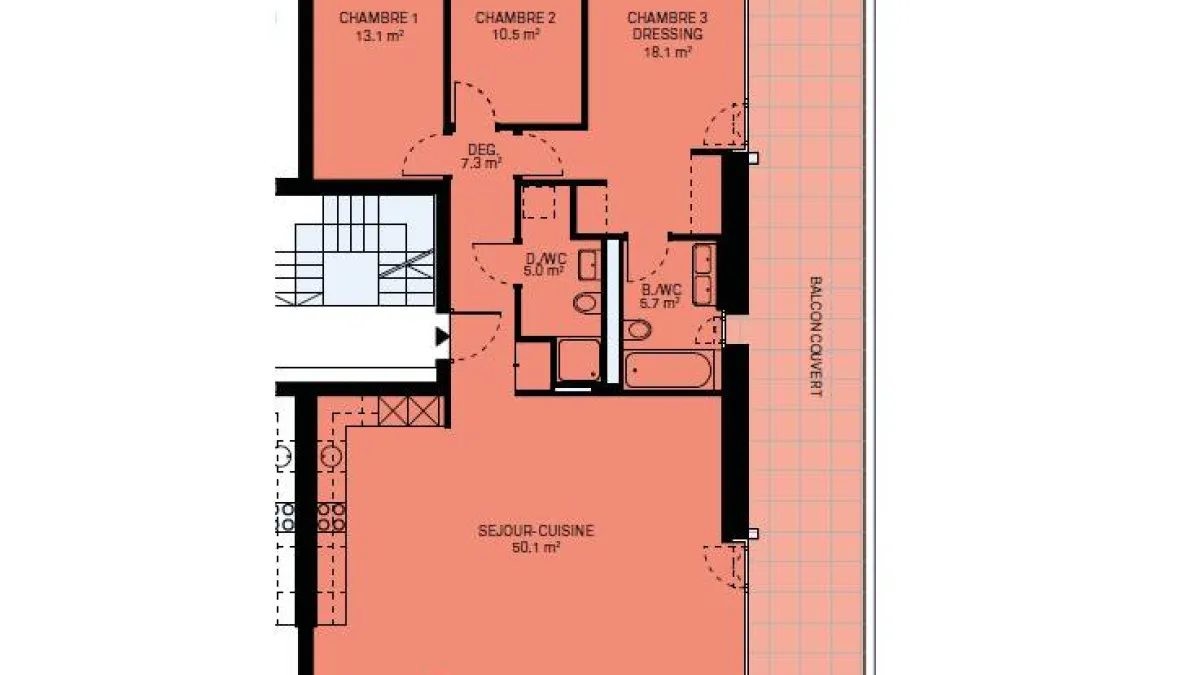 Luxueux 4.5 pièces traversant avec balcon couvert de 76m2