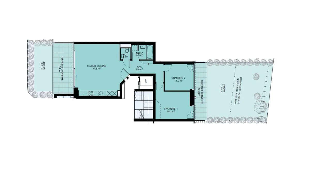 Nouvelle promotion : appartement de 3.5 pièces avec 2 terrasses et 2 jardins Ouest/Est