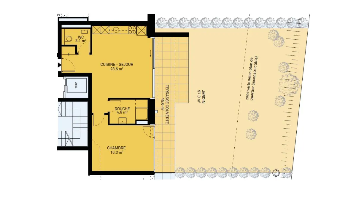 Nouvelle promotion : appartement de 2.5 pièces avec terrasse et jardin
