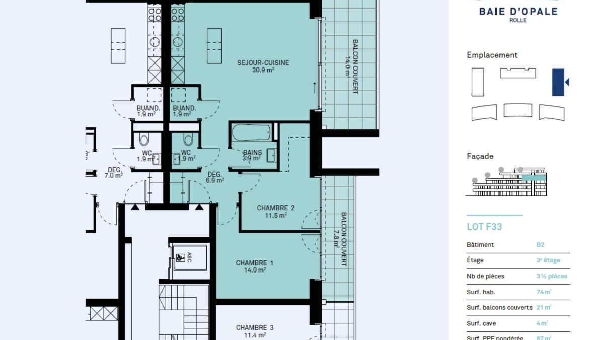 Appartement de 3,5 pièces exposé au soleil levant sur le lac !