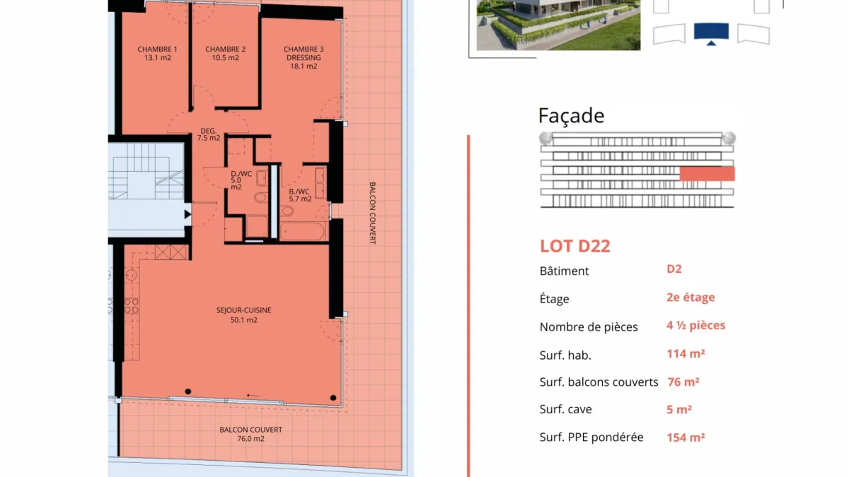 Luxueux 4.5 pièces traversant avec balcon couvert de 76m2 et vue lac