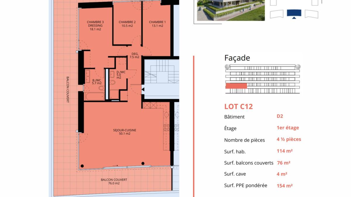 Luxueux 4.5 pièces traversant avec balcon de 76m2 et vue panoramique sur le lac