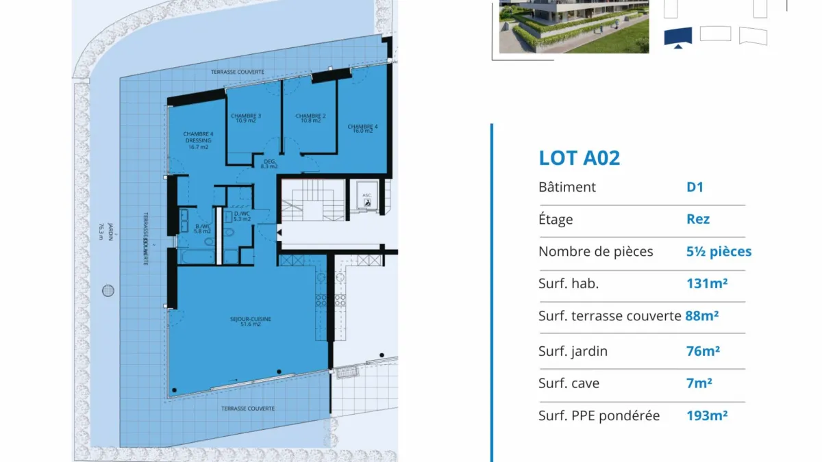 Appartement neuf de 5.5 pièces avec terrasse couverte et jardin
