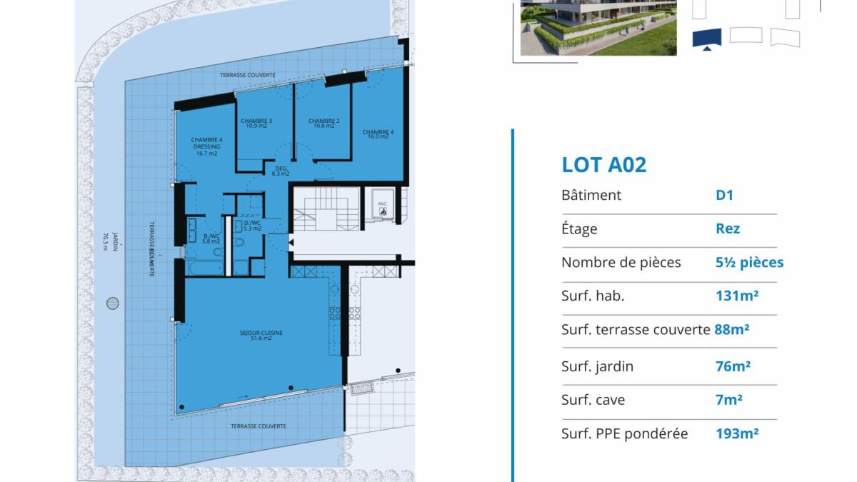 Appartement neuf de 5.5 pièces avec terrasse couverte et jardin