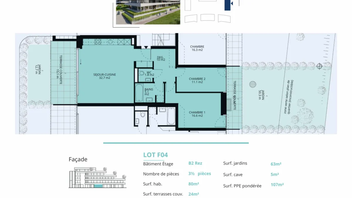 Appartement neuf de 3.5 pièces avec terrasses et jardins