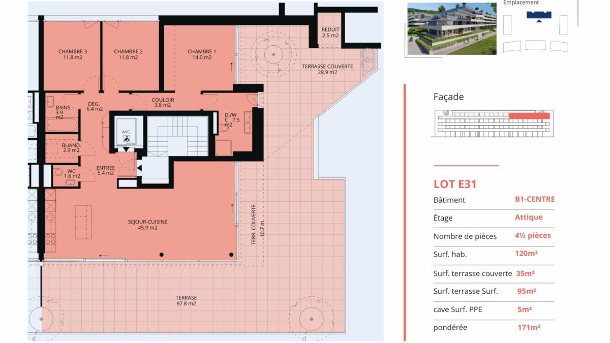 Attique neuf de 4.5 pièces avec rooftop terrasse