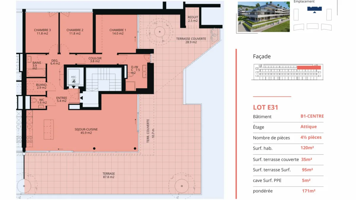 Attique neuf de 4.5 pièces avec rooftop terrasse