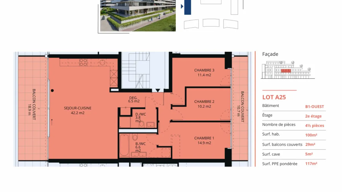 Appartement neuf de 4.5 pièces avec balcons couverts