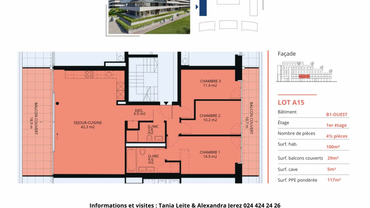 Appartement neuf de 4.5 pièces avec balcons couverts