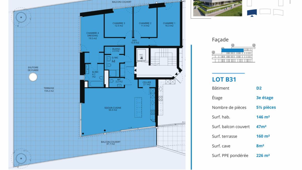 Nouvelle promotion : appartement de 5.5 pièces avec balcon couvert et terrasse