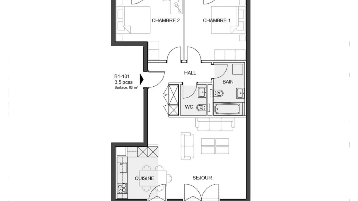 3.5 pièces traversant neuf avec balcon à Denges