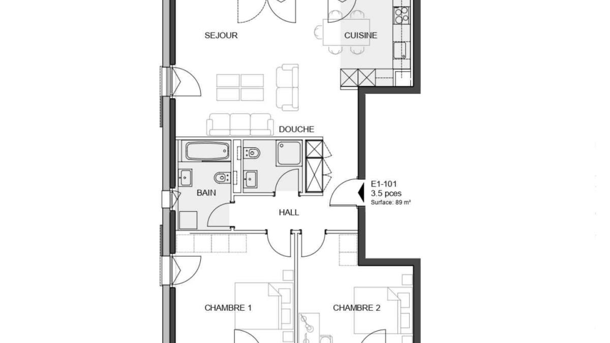 3.5 pièces neuf avec balcon à Denges 