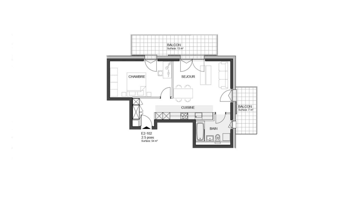 Bel appartement neuf de 2.5 pièces en angle avec deux grands balcons