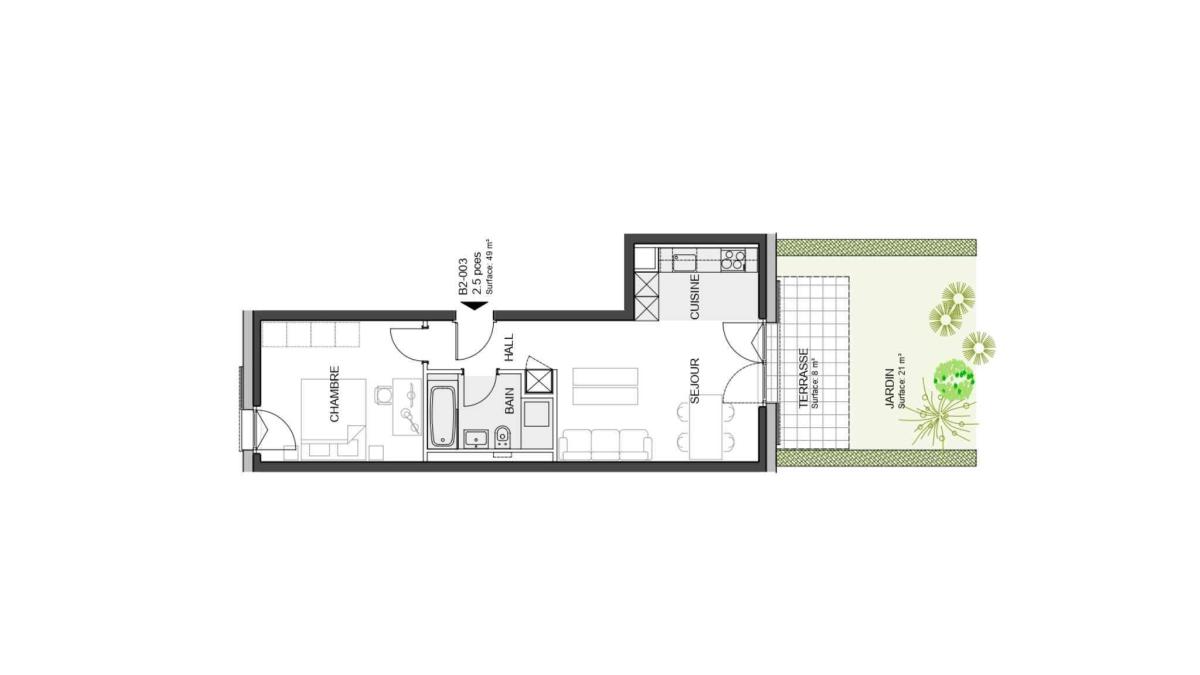 Nouvelle promotion : Appartement de 2.5 pièces avec terrasse et jardin