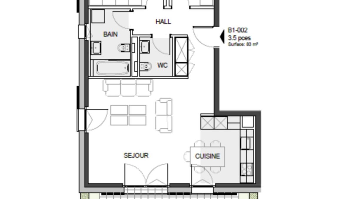 Appartement 3,5 pièces neuf en rez-de-jardin avec terrasse.