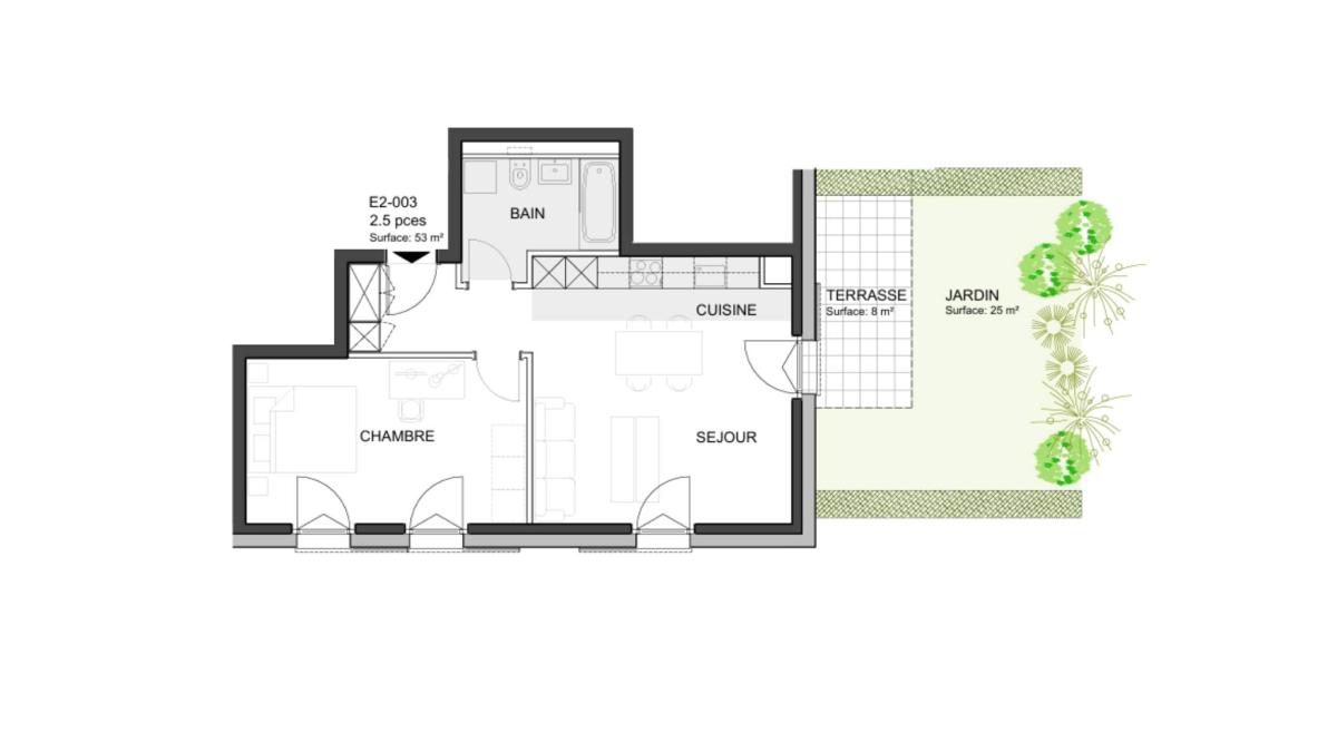Spacieux 2.5 pièces avec terrasse et jardin privatif