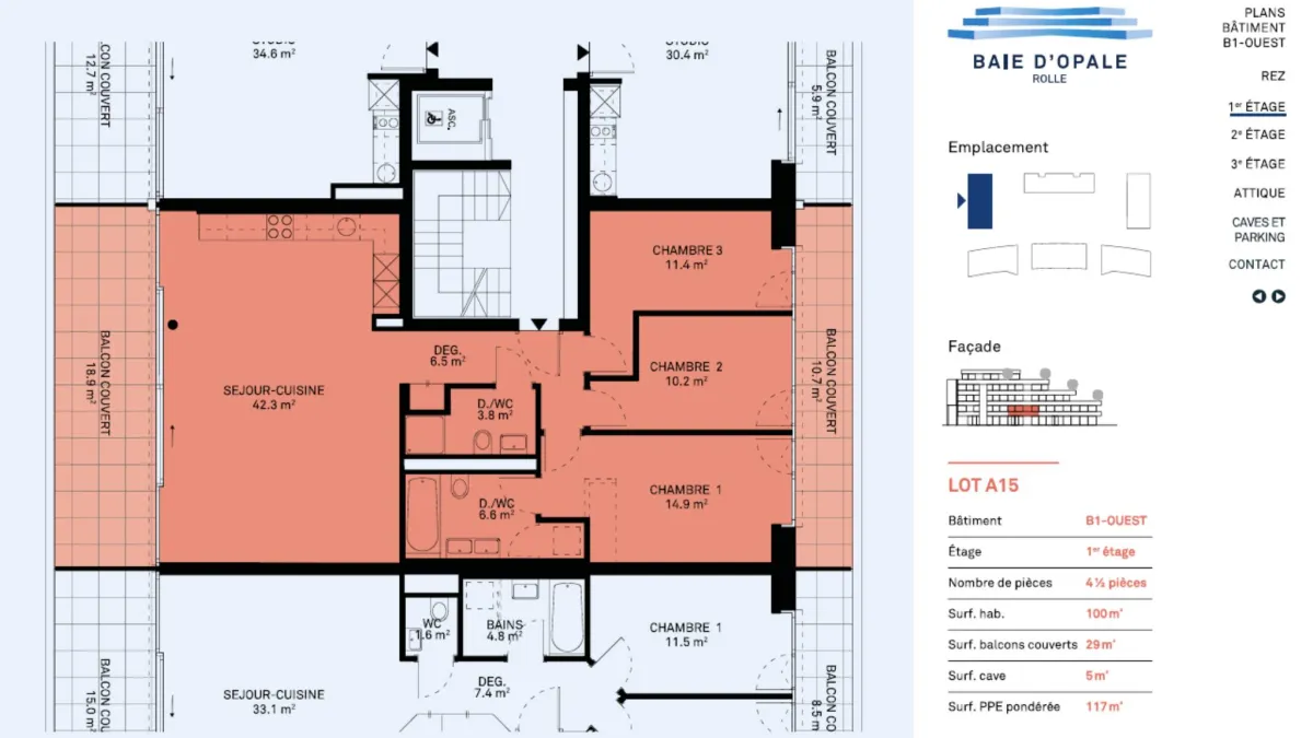 Appartement neuf traversant de 4.5 pièces avec deux balcons 