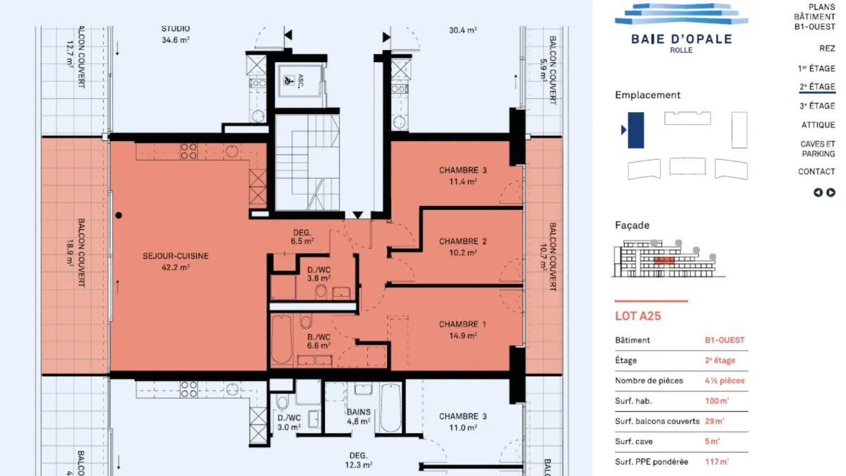 Appartement neuf traversant de 4.5 pièces avec deux balcons 