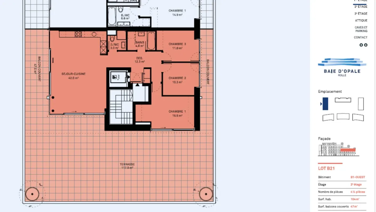 Appartement neuf de  standing - 4.5 pièces en angle avec terrasse de 164m²