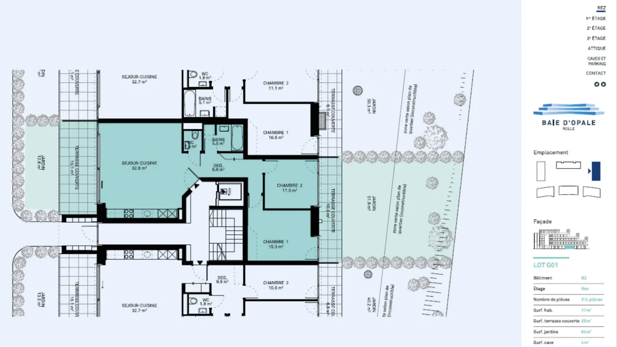 Appartement neuf de 3.5 pièces avec avec doubles espaces extérieurs