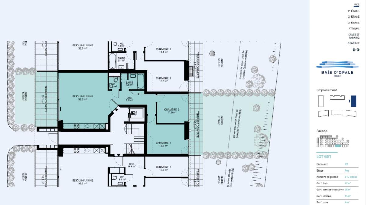 Appartement neuf de 3.5 pièces avec avec doubles espaces extérieurs