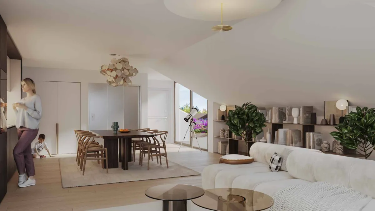Appartement de 3,5 pièces en attique avec ascenseur et grande terrasse privative
