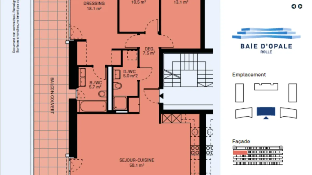 Appartement de 4,5 pièces de standing.
Vue sur lac et grand balcon couvert de 76m2.