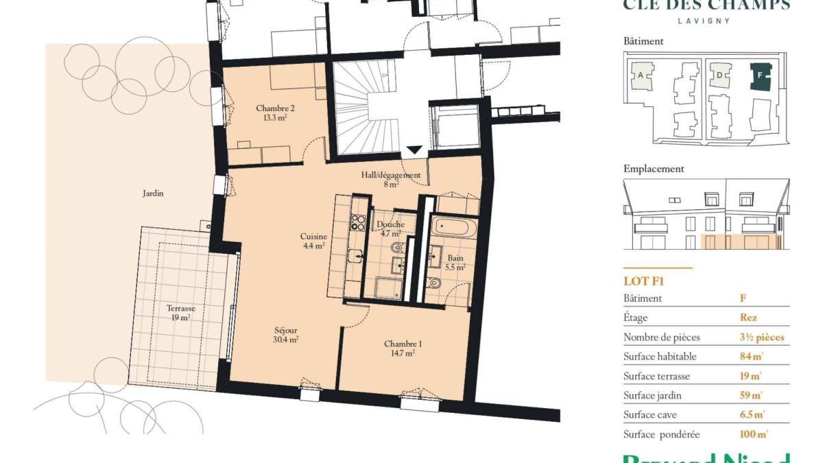 Appartement de 3.5 pièces en rez-de-jardin 