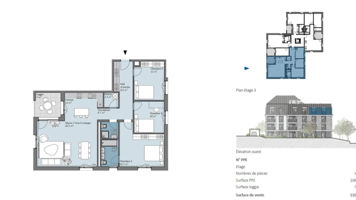 Grand appartement de 4,5 pièces neuf orienté plein sud au coeur de la ville !