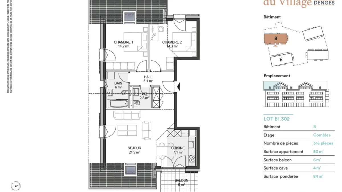 Spacieux appartement de 3,5 pièces sous combles avec balcon