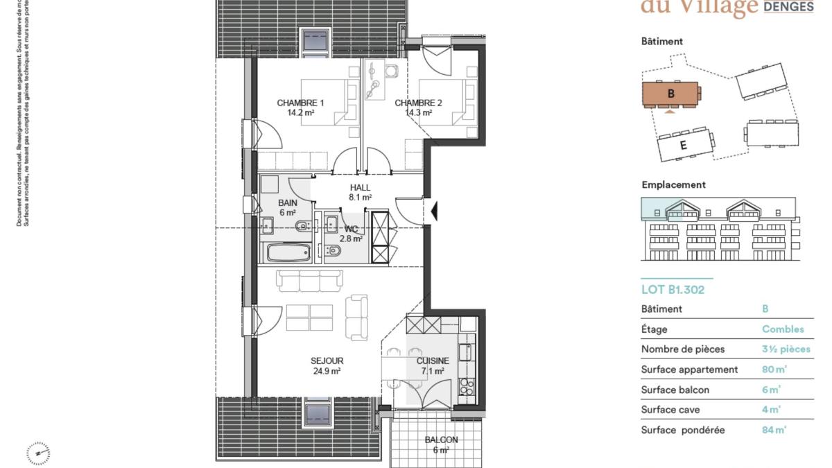 Spacieux appartement de 3,5 pièces sous combles avec balcon