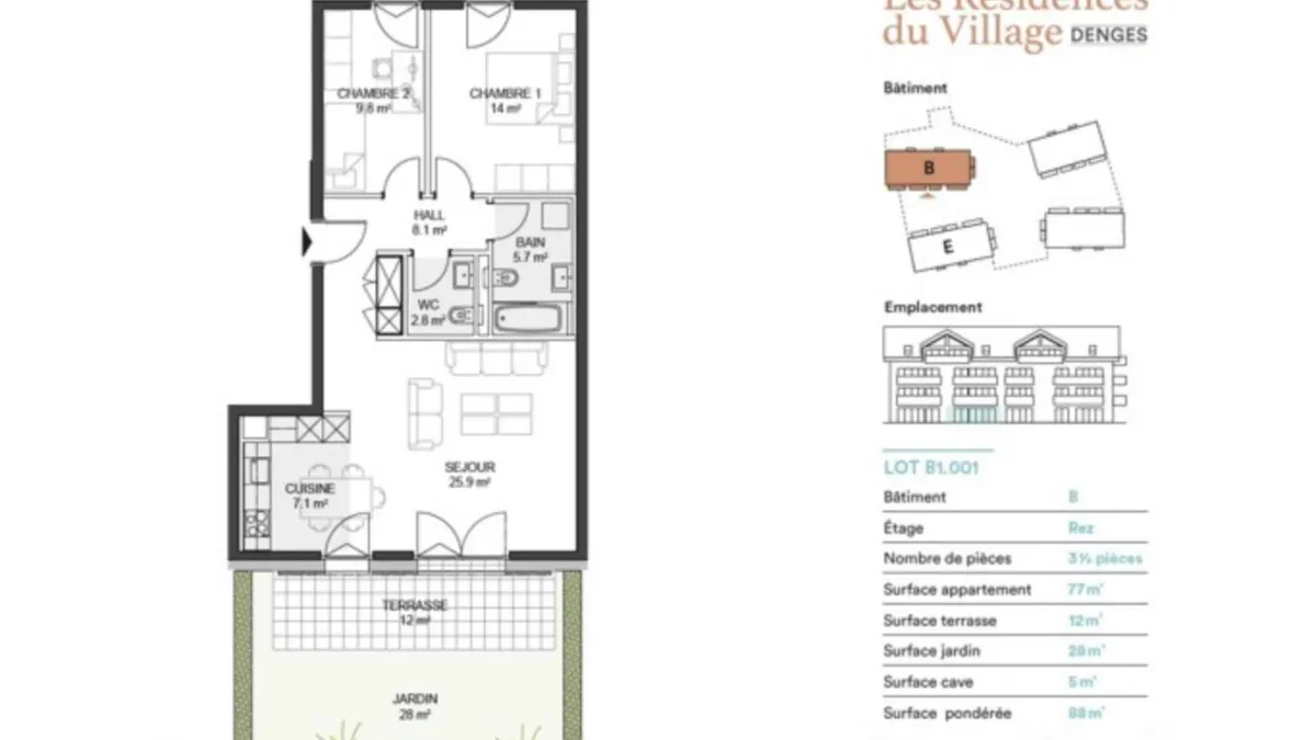 Appartement de 3,5 pièces en rez-de-chaussée avec jardin