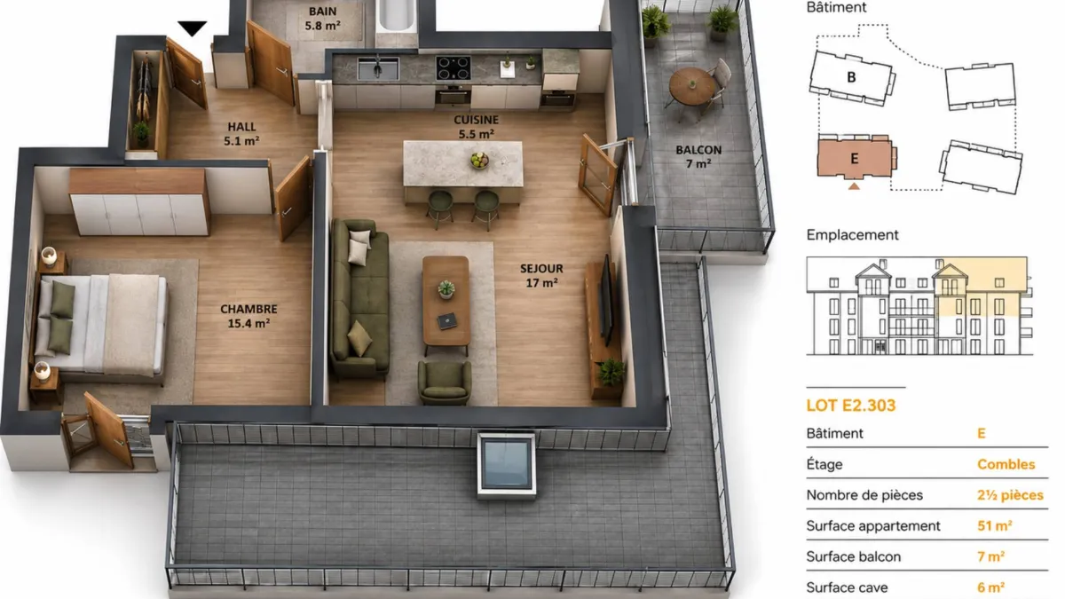 Appartement de 2,5 pièces avec balcon – Idéal pour un investissement