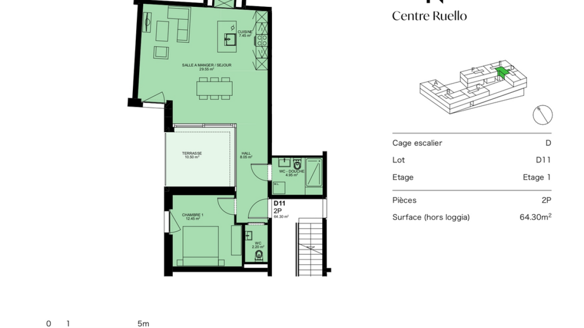**CENTRE RUELLO** Appartement de 2.5 pièces avec balcon