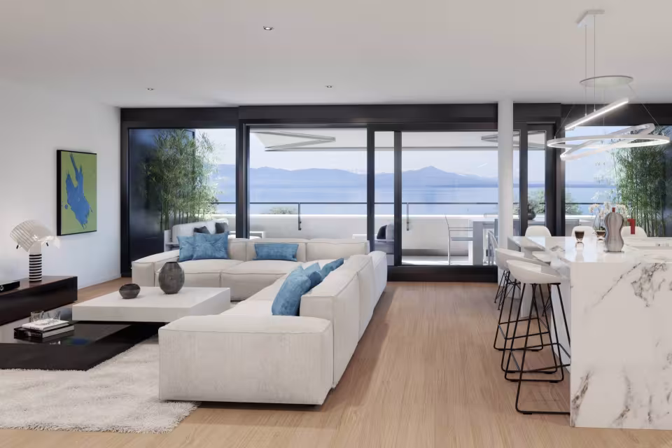 UNIQUE! Attique de 5.5 pièces de 146m2 bénéficiant d'un rooftop terrasse de plus de 200m2 avec vue panoramique sur le lac et les Alpes