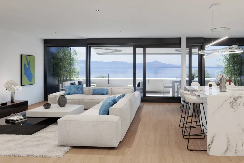 UNIQUE! Attique de 5.5 pièces de 146m2 bénéficiant d'un rooftop terrasse de plus de 200m2 avec vue panoramique sur le lac et les Alpes