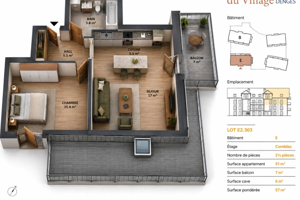Appartement de 2,5 pièces avec balcon – Idéal pour un investissement