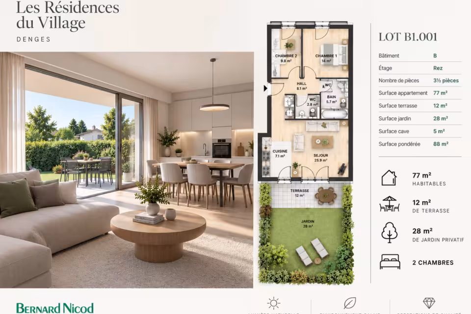 Nouvelle promotion : Appartement de 3,5 pièces en rez-de-chaussée avec jardin