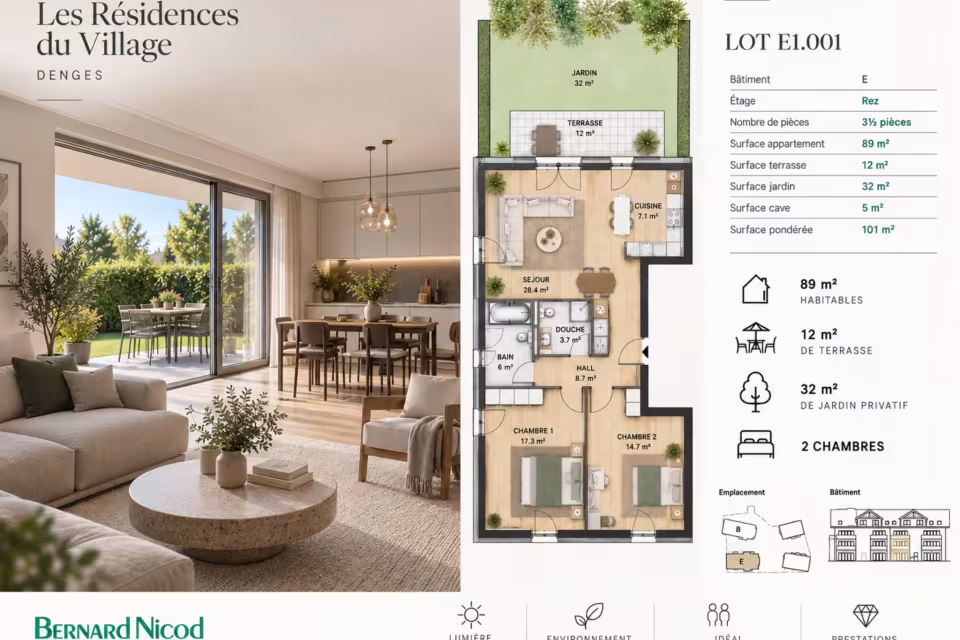 Nouvelle promotion : Appartement de 3,5 pièces au rez-de-chaussée avec jardin 