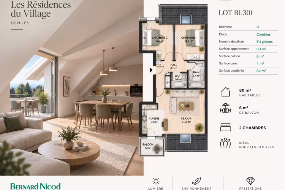 Nouvelle promotion : Attique de 3,5 pièces avec balcon